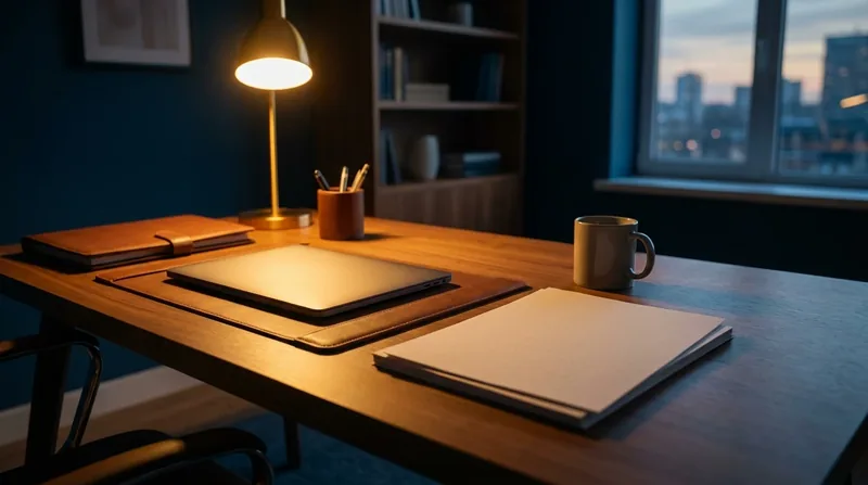 Business formation folders and a closed laptop on a lamp-lit desk, Louisiana Annual Report