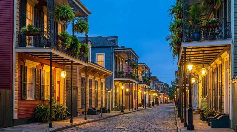 A colorful historic shotgun-house street with cast-iron lace balconies, How to Start an Airbnb in New Orleans